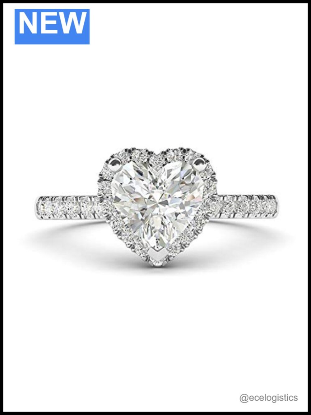 14k White Gold Heart Halo Engagement Ring 1.5ct Moissanite Size 7